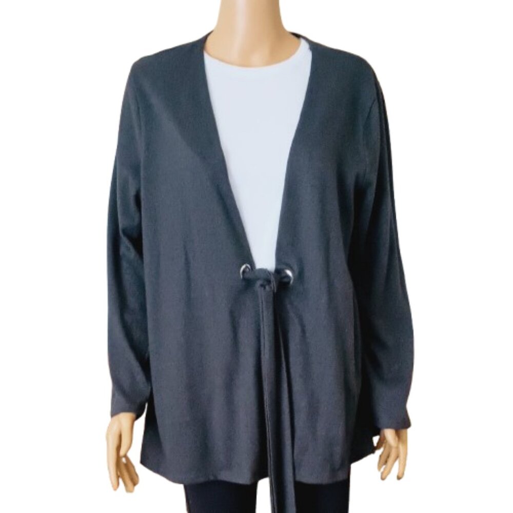 Wrapper Gray Cardigan Sweater XL with Belt Long Sleeved